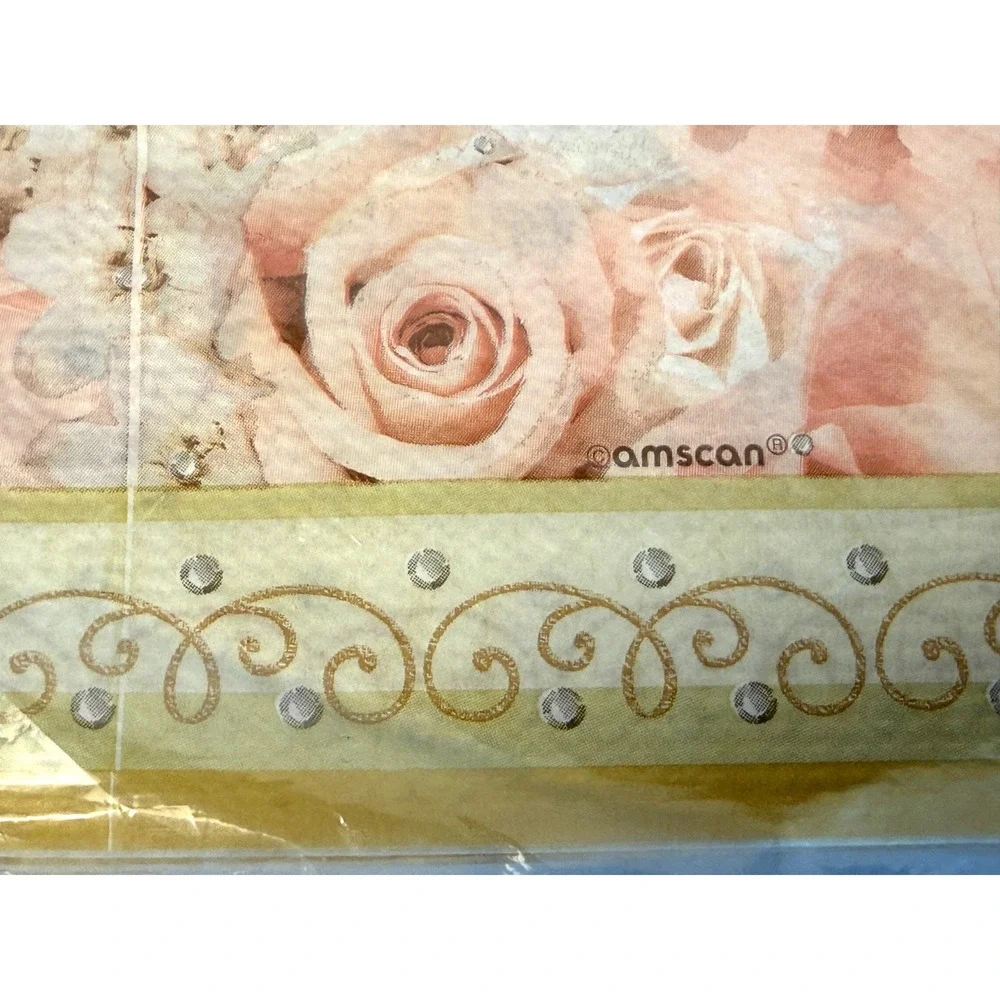 Lot of 2 Amscan Paper Tablecover 54x102 Pink Rose Dazzling Bouquet Wedding Event